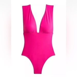 J. Crew Plunge V Neck One Piece Bathing Suit Women’s Size 24 Fuchsia Pink NWT